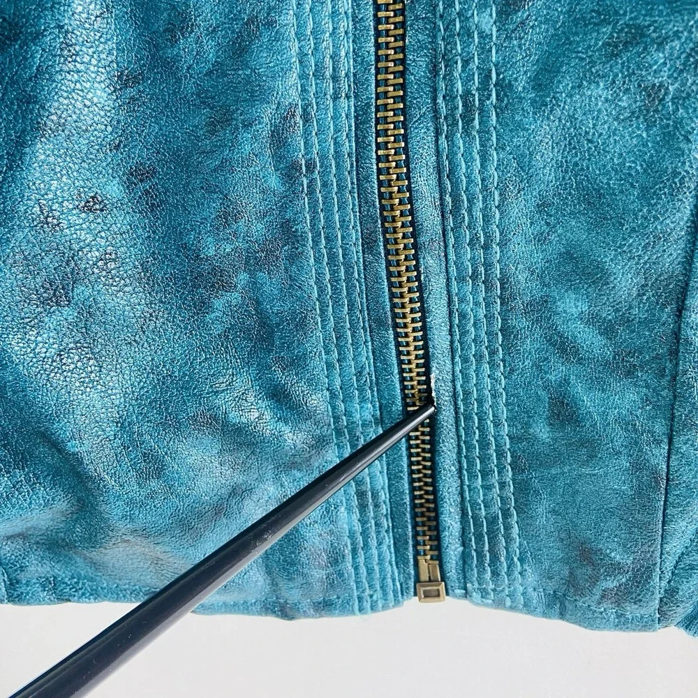 Disney DESCENDANTS Uma Jacket Girls 7/8 Teal Faux Leather Sequins Studs